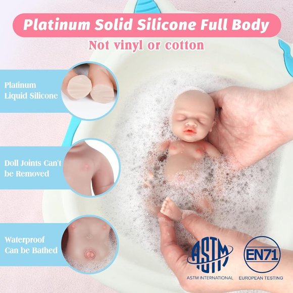 7 Inch Small Realistic Stress Relief Miniature Full Body Silicone Baby Dolls - Picture 3 of 5